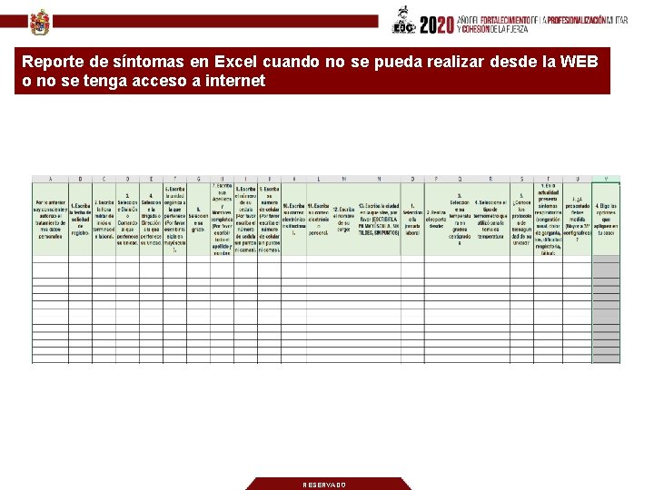 Reporte de síntomas en Excel cuando no se pueda realizar desde la WEB o