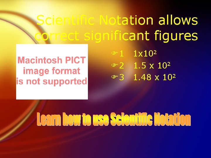 Scientific Notation allows correct significant figures F 1 F 2 F 3 1 x