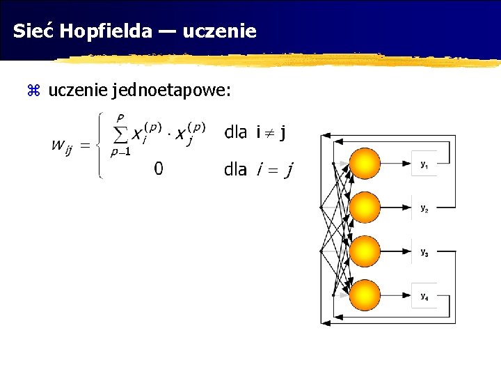 Sieć Hopfielda — uczenie z uczenie jednoetapowe: 