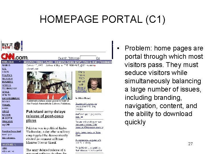 HOMEPAGE PORTAL (C 1) • Problem: home pages are portal through which most visitors