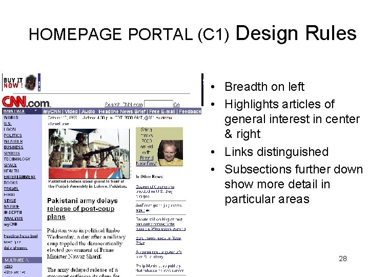 HOMEPAGE PORTAL (C 1) Design Rules • Breadth on left • Highlights articles of