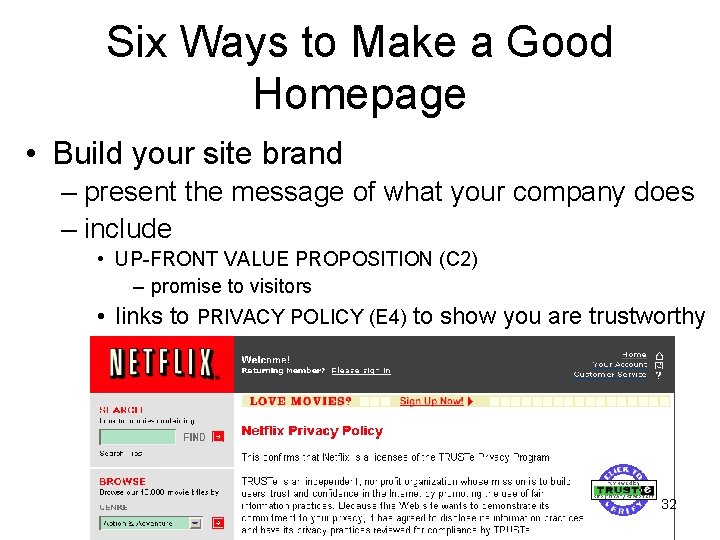 Six Ways to Make a Good Homepage • Build your site brand – present