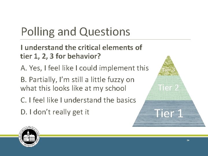 Polling and Questions I understand the critical elements of tier 1, 2, 3 for