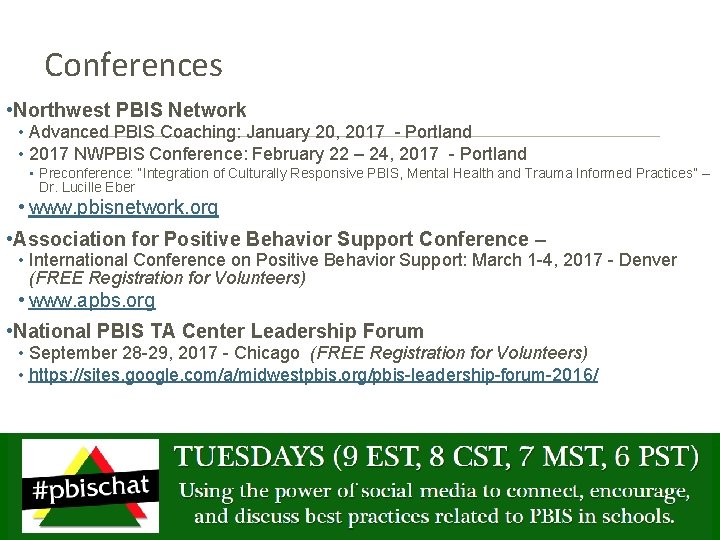 Conferences • Northwest PBIS Network • Advanced PBIS Coaching: January 20, 2017 - Portland