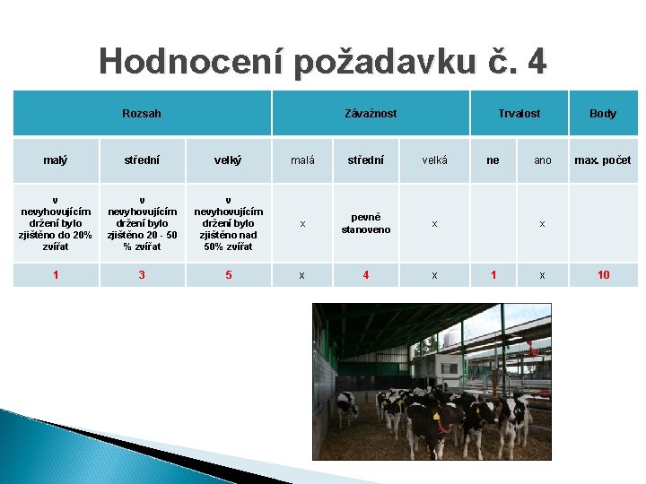 Hodnocení požadavku č. 4 Rozsah Závažnost Trvalost malý střední velký malá střední velká v