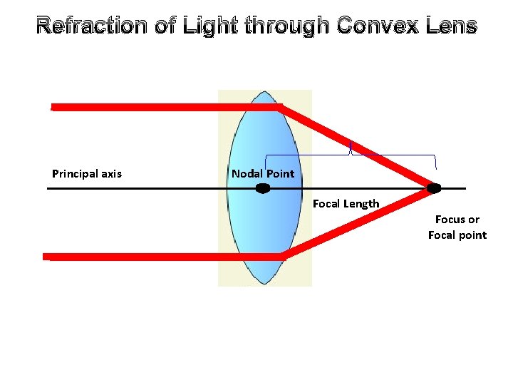 Refraction of Light through Convex Lens Principal axis Nodal Point Focal Length Focus or