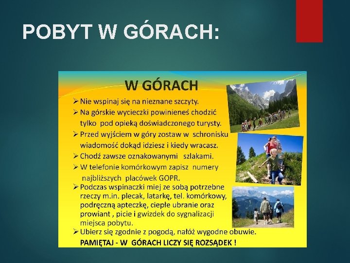 POBYT W GÓRACH: 