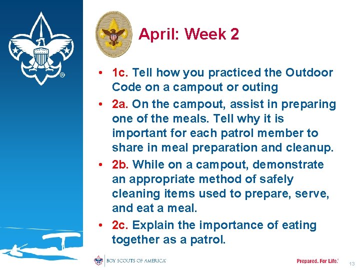 April: Week 2 • 1 c. Tell how you practiced the Outdoor Code on