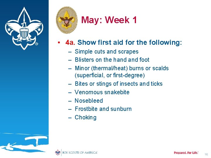 May: Week 1 • 4 a. Show first aid for the following: – Simple