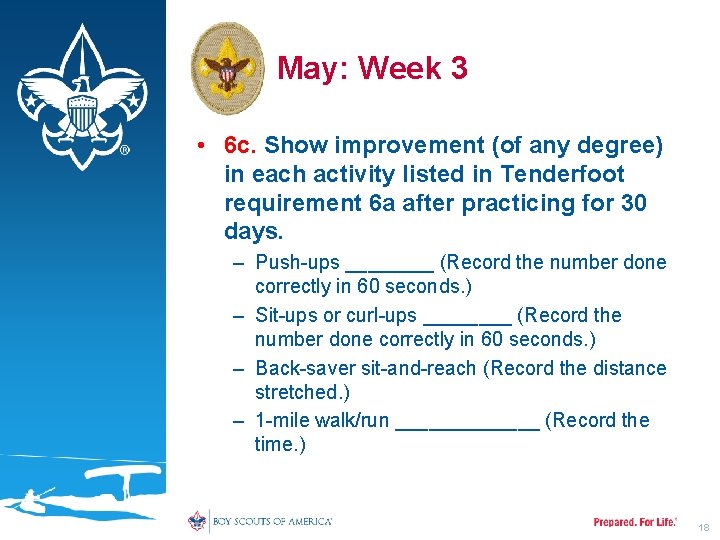 May: Week 3 • 6 c. Show improvement (of any degree) in each activity