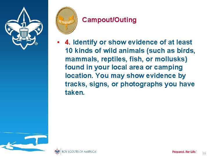 Campout/Outing • 4. Identify or show evidence of at least 10 kinds of wild