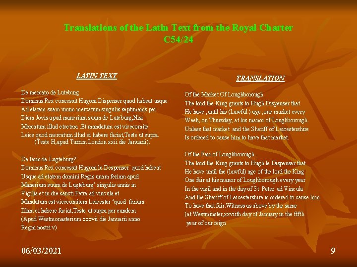 Translations of the Latin Text from the Royal Charter C 54/24 LATIN TEXT De