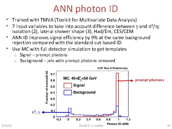 ANN photon ID • Trained with TMVA (Toolkit for Multivariate Data Analysis) • 7