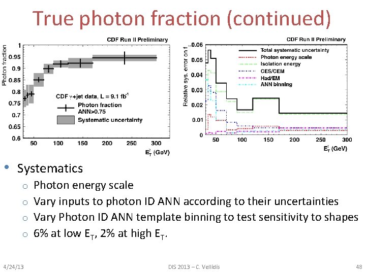 True photon fraction (continued) • Systematics Photon energy scale o Vary inputs to photon