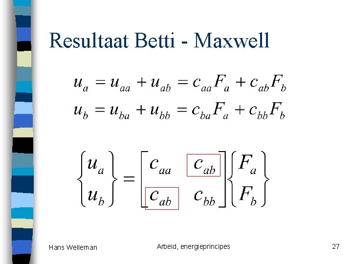 Resultaat Betti - Maxwell Hans Welleman Arbeid, energieprincipes 27 