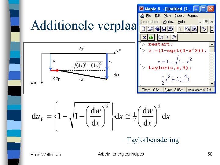 Additionele verplaatsing dx w z, w du. F x, u w dx dw Taylorbenadering