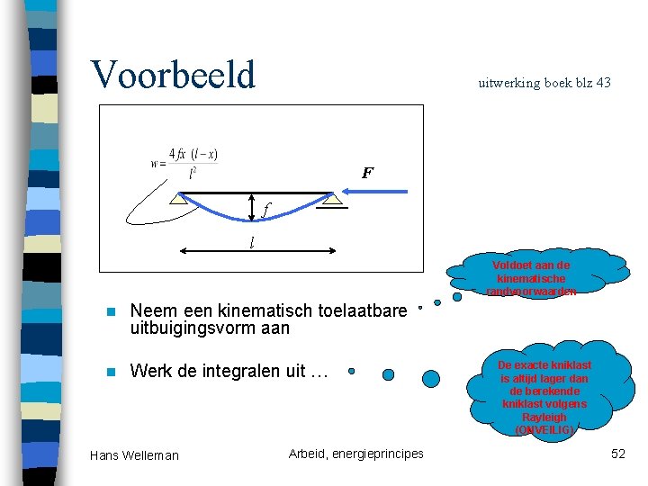 Voorbeeld uitwerking boek blz 43 F f l Voldoet aan de kinematische randvoorwaarden n