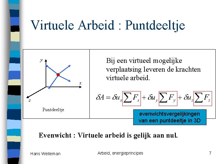 Virtuele Arbeid : Puntdeeltje y x Bij een virtueel mogelijke verplaatsing leveren de krachten