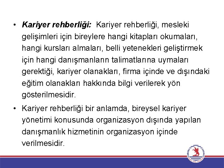  • Kariyer rehberliği: Kariyer rehberliği, mesleki gelişimleri için bireylere hangi kitapları okumaları, hangi