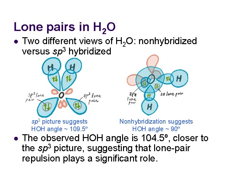 Lone pairs in H 2 O l Two different views of H 2 O: