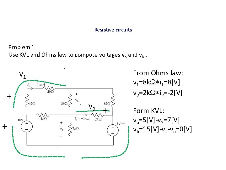 Resistive circuits Problem 1 Use KVL and Ohms law to compute voltages va and