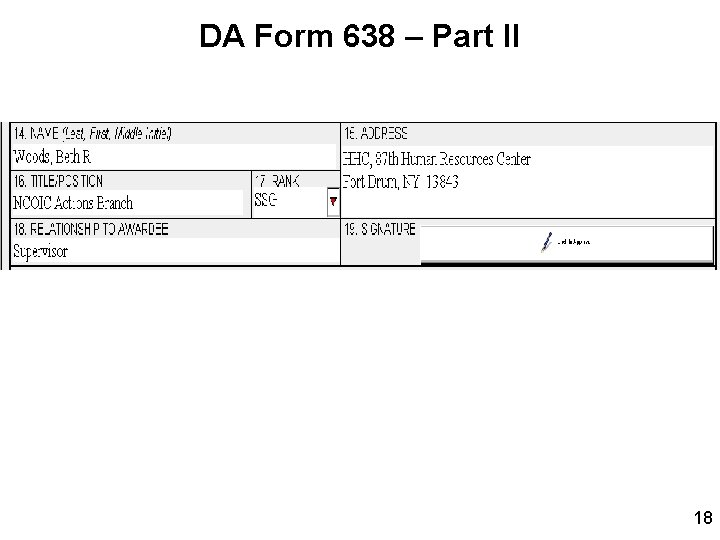 DA Form 638 – Part II 18 