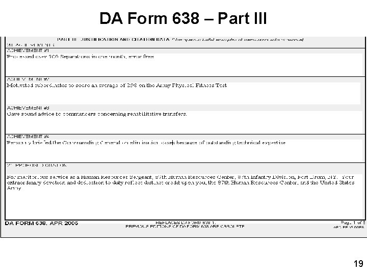 DA Form 638 – Part III 19 