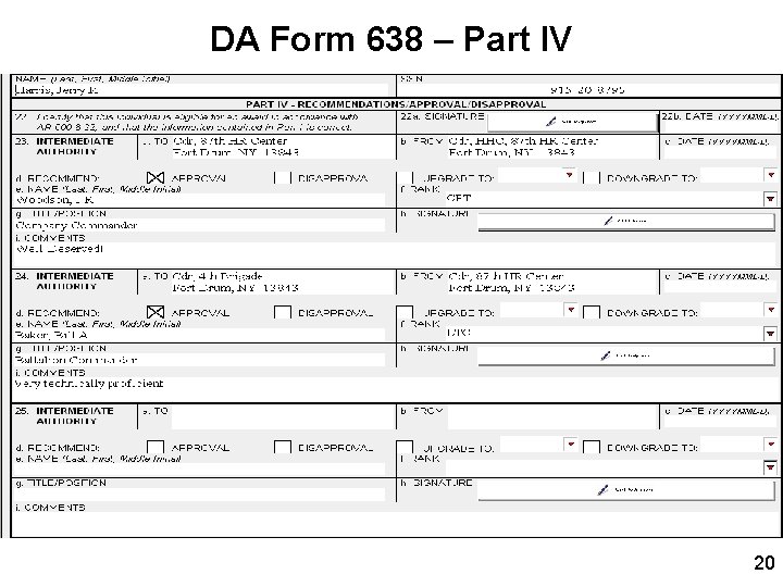 DA Form 638 – Part IV 20 