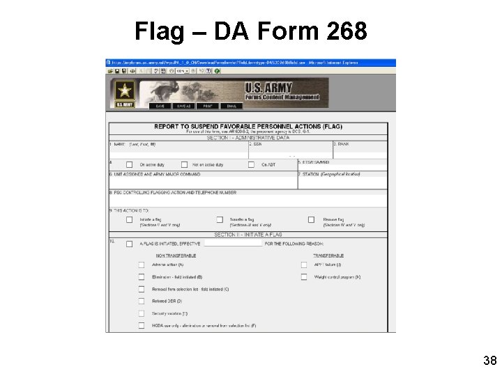 Flag – DA Form 268 38 