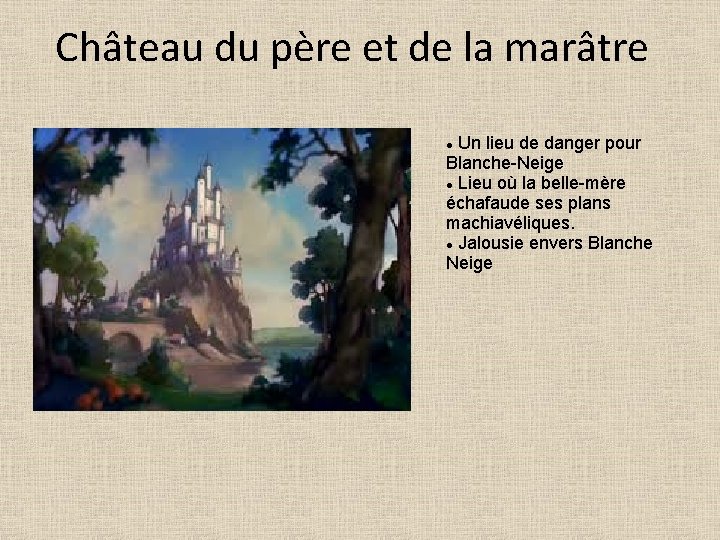 Château du père et de la marâtre Un lieu de danger pour Blanche-Neige Lieu