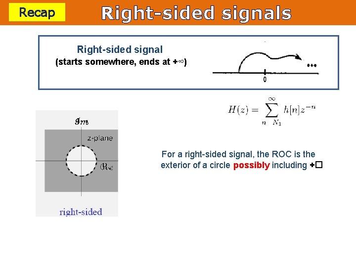 Recap Right-sided signals Right-sided signal (starts somewhere, ends at +∞) For a right-sided signal,