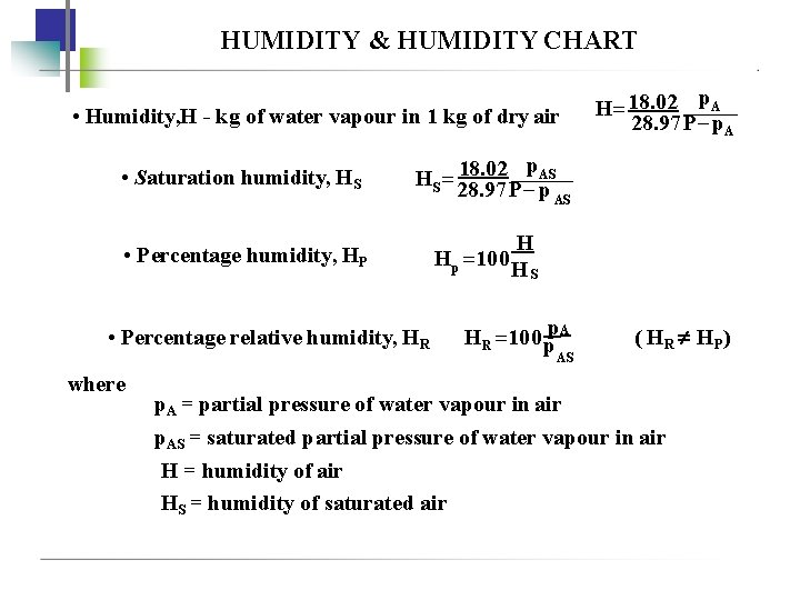 HUMIDITY & HUMIDITY CHART • Humidity, H - kg of water vapour in 1