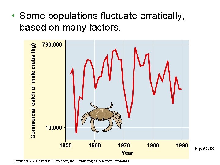  • Some populations fluctuate erratically, based on many factors. Fig. 52. 18 Copyright