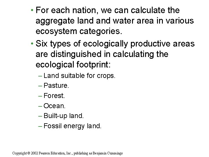  • For each nation, we can calculate the aggregate land water area in