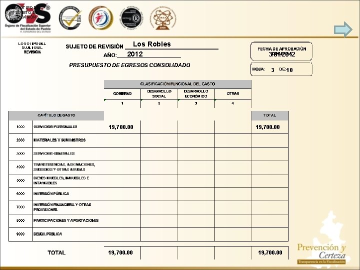 LOGOTIPO DEL SUJETO DE REVISIÓN Los Robles 2012 3/01/2012 3 19, 700. 00 10