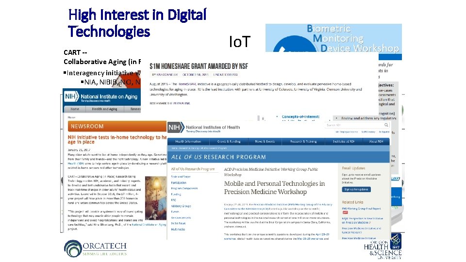High Interest in Digital Technologies Io. T CART -Collaborative Aging (in Place) Research Using