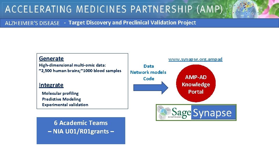  ALZHEIMER’S DISEASE - Target Discovery and Preclinical Validation Project Generate High-dimensional multi-omic data: