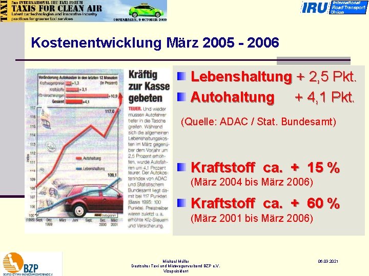 Kostenentwicklung März 2005 - 2006 Lebenshaltung + 2, 5 Pkt. Autohaltung + 4, 1