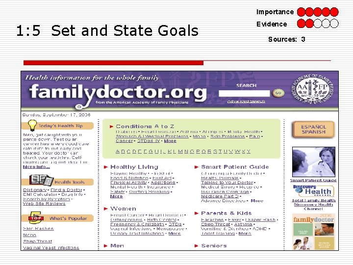 Importance 1: 5 Set and State Goals Evidence Sources: 3 