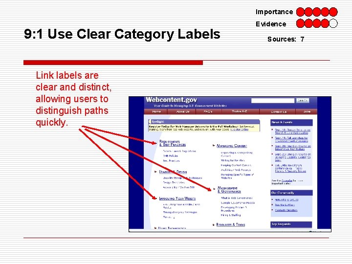 Importance 9: 1 Use Clear Category Labels Link labels are clear and distinct, allowing