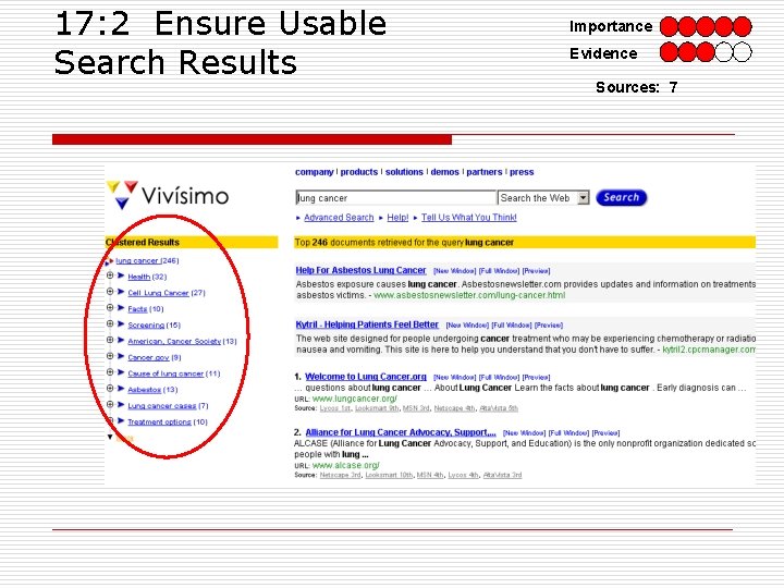 17: 2 Ensure Usable Search Results Importance Evidence Sources: 7 