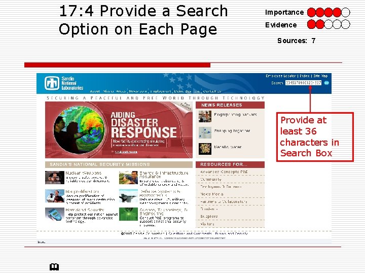 17: 4 Provide a Search Option on Each Page Importance Evidence Sources: 7 Provide