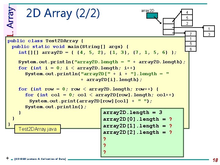 1. Array 2 D Array (2/2) array 2 D 4 5 2 public class 1. Array 2 D Array (2/2) array 2 D 4 5 2 public class