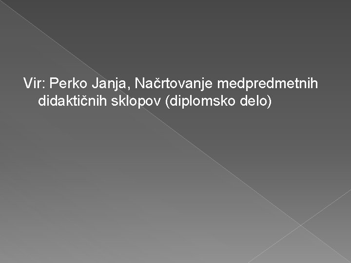 Vir: Perko Janja, Načrtovanje medpredmetnih didaktičnih sklopov (diplomsko delo) 