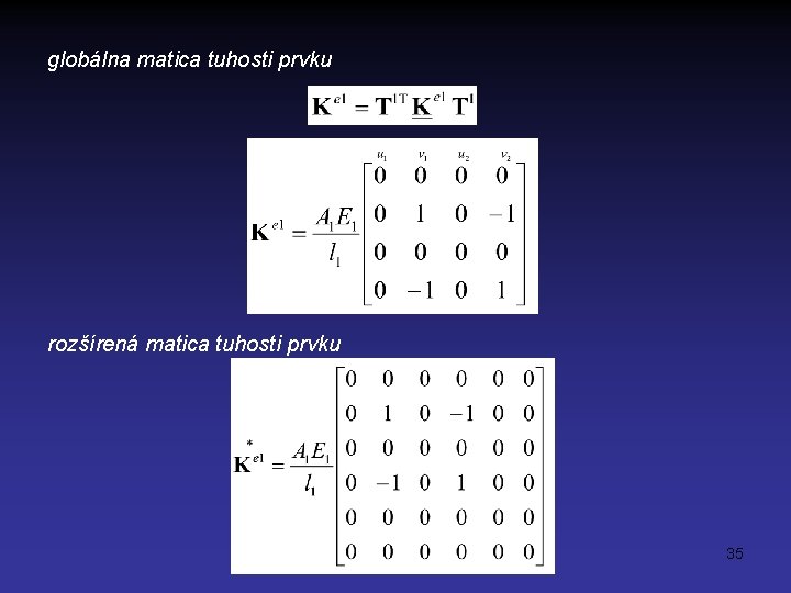 globálna matica tuhosti prvku rozšírená matica tuhosti prvku 35 