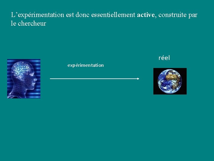 L’expérimentation est donc essentiellement active, construite par le chercheur expérimentation réel L’expérimentation est donc essentiellement active, construite par le chercheur expérimentation réel