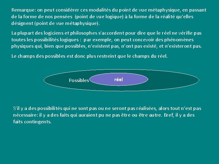 Remarque: on peut considérer ces modalités du point de vue métaphysique, en passant de Remarque: on peut considérer ces modalités du point de vue métaphysique, en passant de