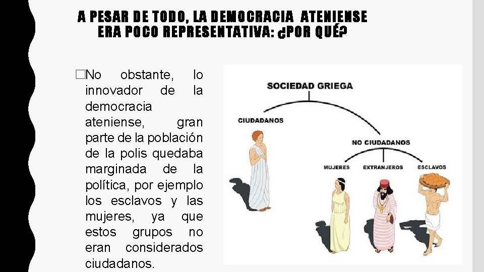 A PESAR DE TODO, LA DEMOCRACIA ATENIENSE ERA POCO REPRESENTATIVA: ¿POR QUÉ? �No obstante,