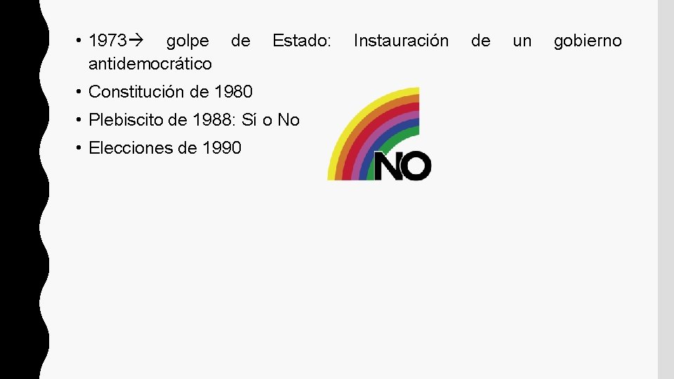  • 1973 golpe antidemocrático de Estado: • Constitución de 1980 • Plebiscito de