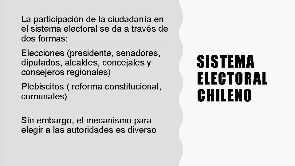 La participación de la ciudadanía en el sistema electoral se da a través de